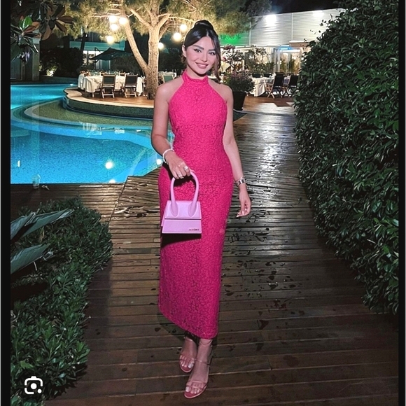 Zara * Fuchsia Pink Lace Halter Midi Dress Size S and L - Picture 4 of 16